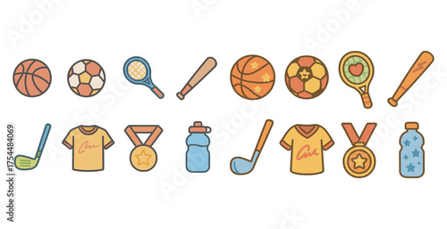 Sports and recreation outline icons set – leisure, games, athletic equipment symbols