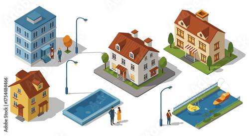 Charming urban neighborhood with varied modern architecture and amenities