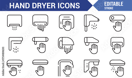 Outline electric hand dryer symbols for modern restroom and public facility vector design