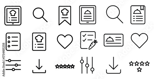 Restaurant and dining outline icons set – linear, culinary, food service symbols
