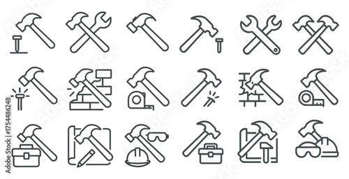 Construction and diy icons set – outline, tools, repair and building symbols