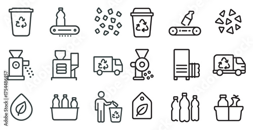 Recycling and waste management outline icons set – eco, sustainability symbols