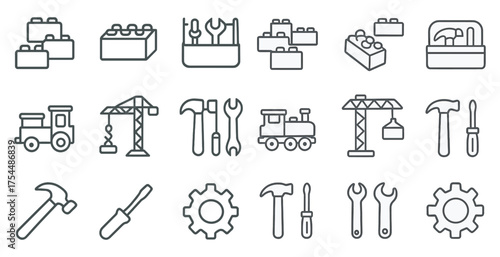 Construction and tools line icons set – outline, linear, building and repair symbols.