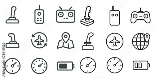 Airplane navigation icons set – outline, aviation, flight planning symbols