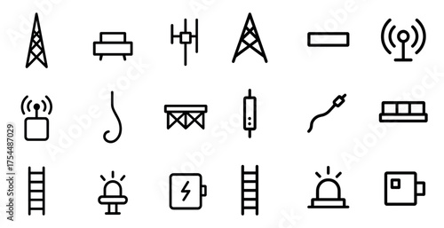 Telecommunications line icons set – linear, outline, network and connectivity symbols