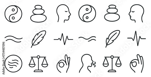 Wellness and balance line icons set – outline, mindfulness, relaxation symbols