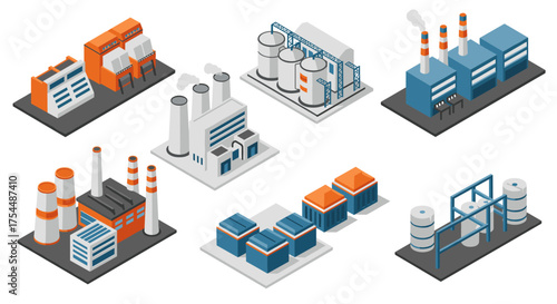 Isometric industrial buildings and facilities collection