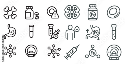 Anemia and nutrition line icons set – outline, medical, health and wellness symbols