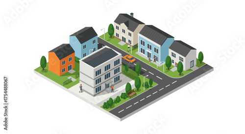 Charming isometric neighborhood with modern houses and green spaces