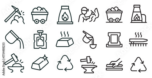 Mining and metallurgy line icons set – outline, industry, extraction symbols