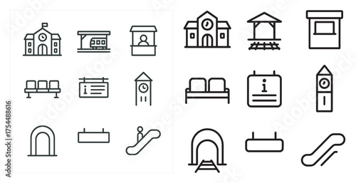 Public transport outline icons set – linear, line, commute and travel symbols