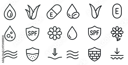 Skincare and wellness line icons set – outline, beauty, and health symbols