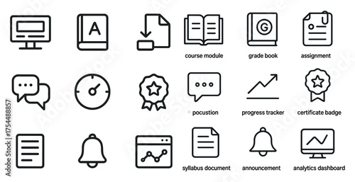 Education and learning icons set – line style, academic, study tools collection