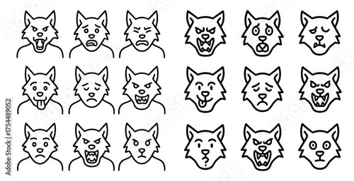 Animal emotions outline icons set – linear, expressive, mood and feeling symbols