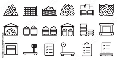 Recycling and waste outline icons set – solid, linear, environmental symbols