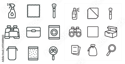 Cleaning and organizing outline icons set – line, silhouette, home essentials symbols