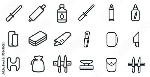 Kitchen utensils outline icons set – line, flat, cooking and culinary tools
