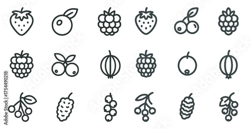 Fruit and berry linear icons set – outline, line, healthy food symbols.