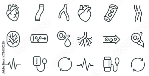 Cardiovascular health line icons set – heart, outline, medical and anatomy symbols
