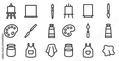Art and painting outline icons set – creative, linear, drawing and design tools