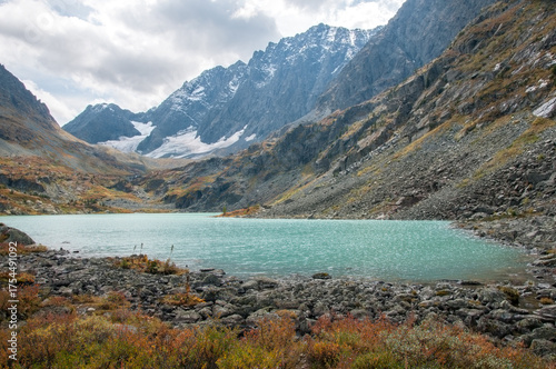 View on lake Kuiguk, glacial lake located in the Altai mountains, Russian Federation