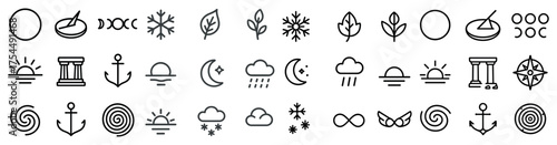 Weather and nature outline icons set – linear, line, symbols for climate and ecology