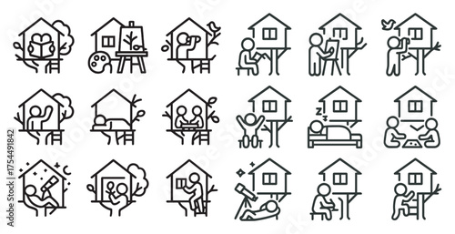 Home office line icons set – outline, linear, remote work and productivity symbols