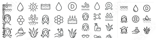Skincare and beauty line icons set – outline, self-care, wellness symbols