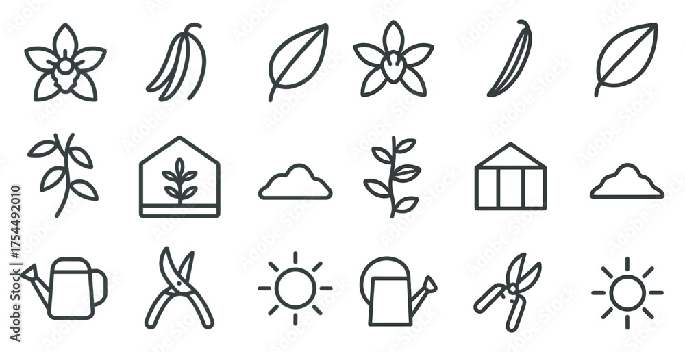 Fototapeta premium Gardening and plant linear icons set – outline, horticulture, eco-friendly symbols
