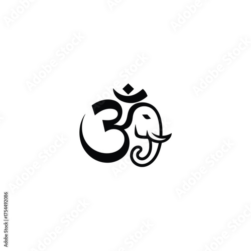 Minimalist black line art om ganesha symbol vector illustration for spiritual and indian design eps silhouette vector illustration white background