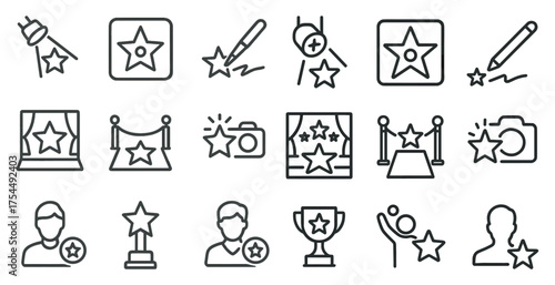 Awards and recognition line icons set – outline, trophy, achievement symbols