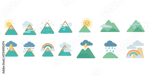 Weather and climate icons set – flat, filled, forecasting and environmental symbols