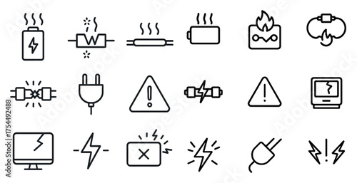 Electrical safety outline icons set – warning, hazard, power symbols