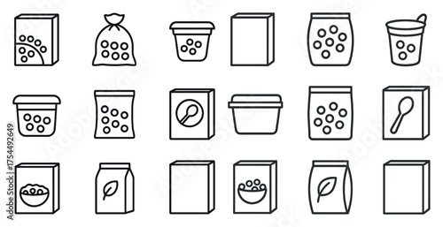 Groceries and food outline icons set – linear, nutrition, supermarket essentials