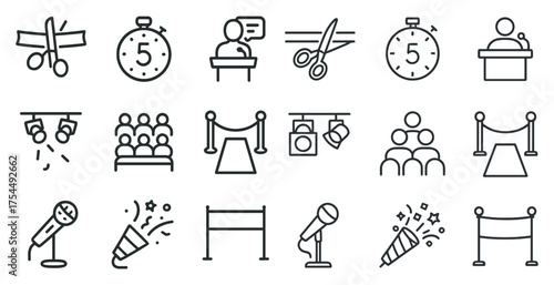 Event and conference line icons set – outline, seminar, planning symbols