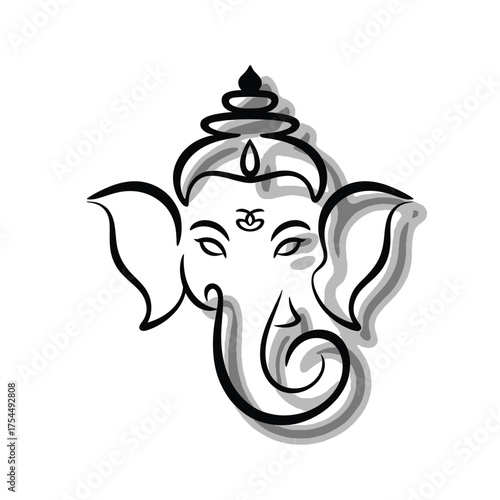 Minimalist black silhouette illustration of lord ganesha head vector art scalable eps icon silhouette vector illustration white background
