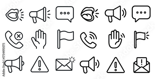 Communication and alert line icons set – outline, message, notification symbols
