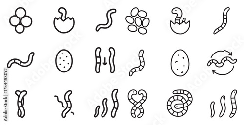 Biology and genetics outline icons set – flat, linear, dna and mutation symbols