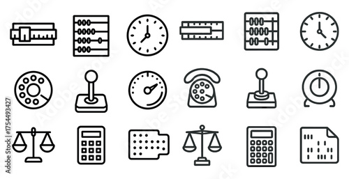 Vintage technology outline icons set – linear, retro, gadget and device symbols