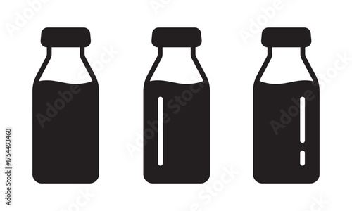 Milk Jar and Bottle Icon Set – Dairy Product and Beverage Symbols