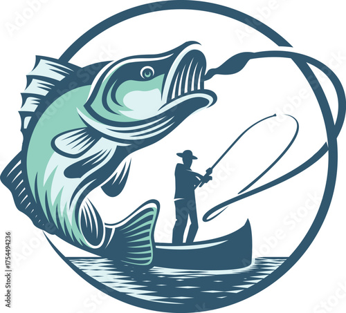 Man fishing from a boat silhouette at sunset