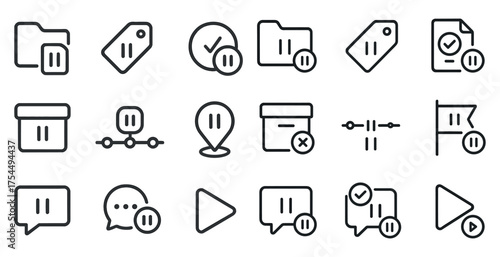 Project management outline icons set – linear, minimalist, task tracking collection