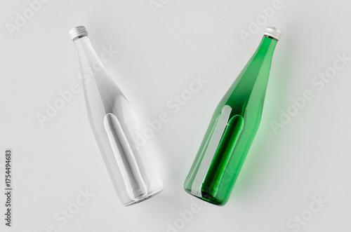Water bottle mockup, green and clear glass