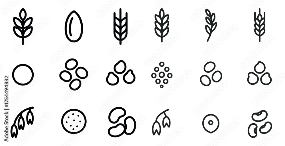 Obraz premium Agricultural and harvest icons set – outline, linear, farming and crop symbols
