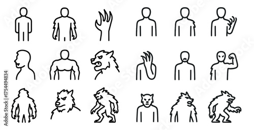 Mythical creatures outline icons set – fantasy, monster, legendary illustrations