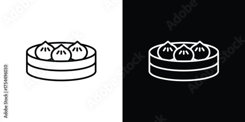 Xiao long bao icon in black line illustration. Design logo for app, UI.