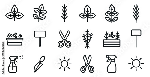Gardening and plant line icons set – outline, horticulture, botanical symbols
