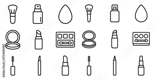 Beauty and cosmetics line icons set – silhouette, outline, makeup essentials