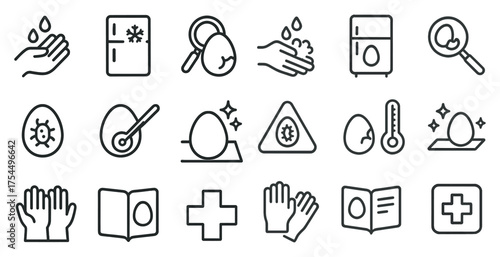 Food safety outline icons set – hygiene, health, and sanitation symbols