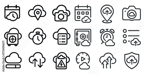 Cloud computing line icons set – outline, linear, data and network symbols